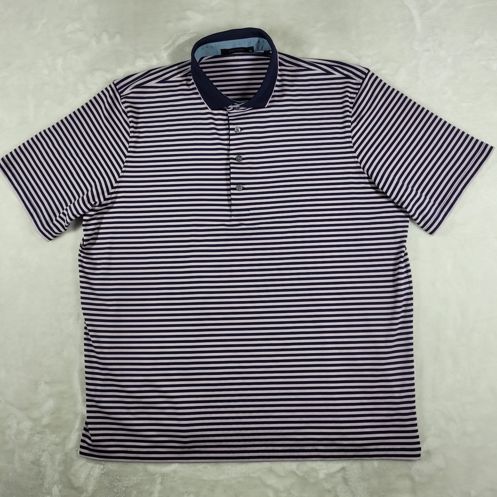 Greyson Polo‎ Shirt Men's XL Pink Striped Performance Golf Short Sleeve Stretch